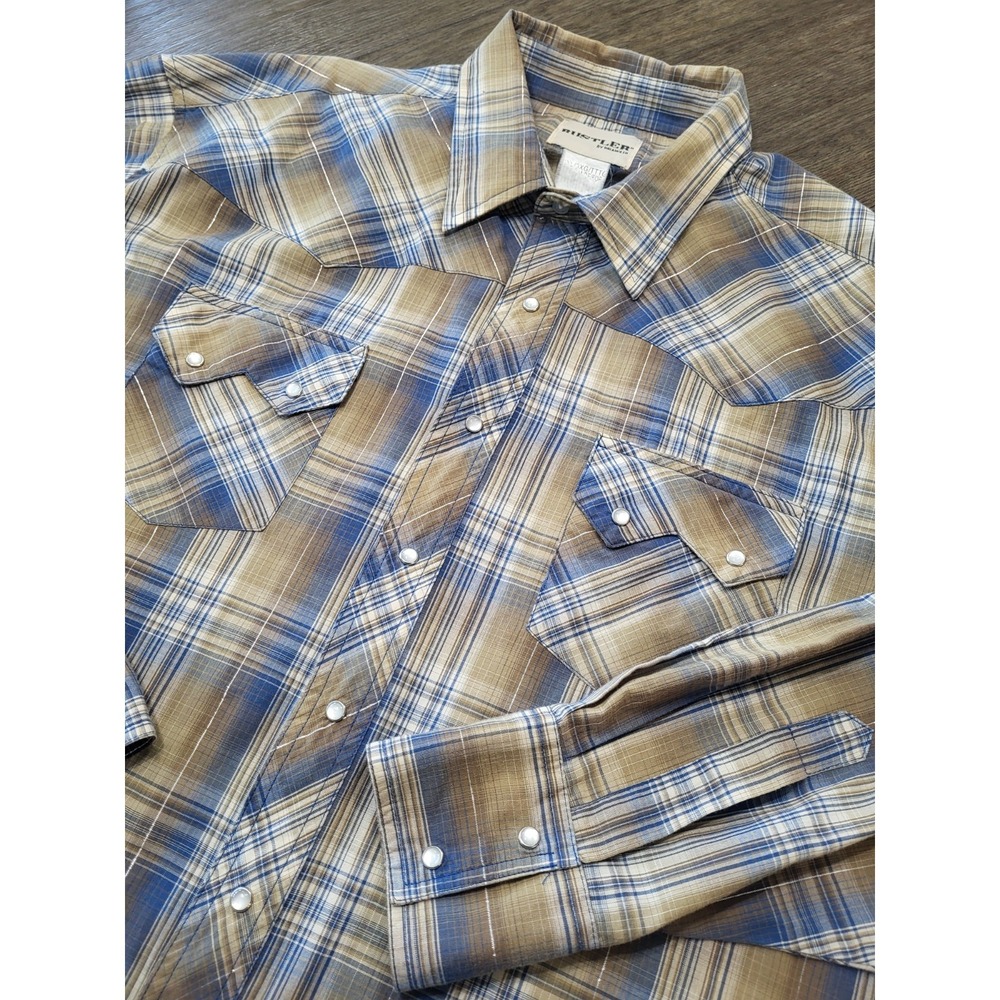Vintage RUSTLER  3XL Western Pearl Snap Shirt Plaid Long SAWTOOTH